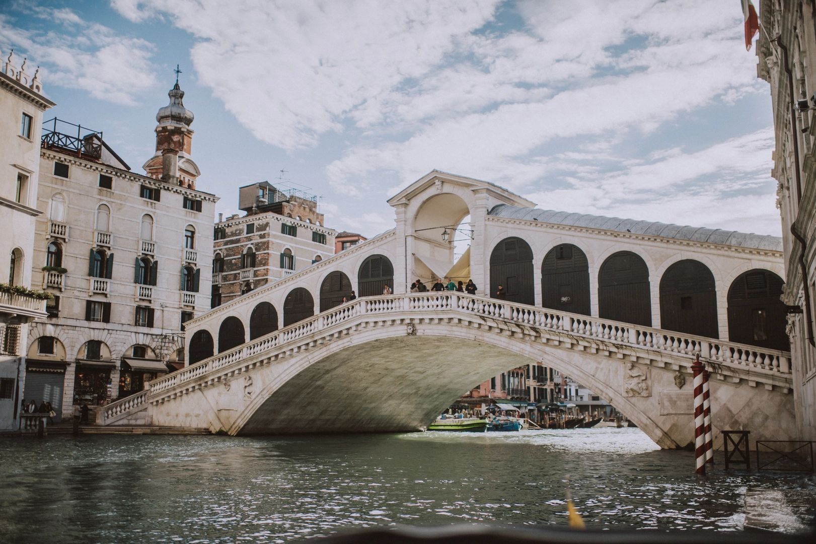 The famous Grand Canal and Rialto Bridge in Venice, with the buildings on the side