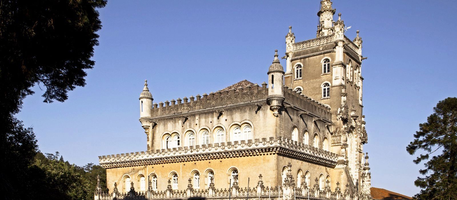 Facade of a neo-gothic church with historic stone walls in Portugal