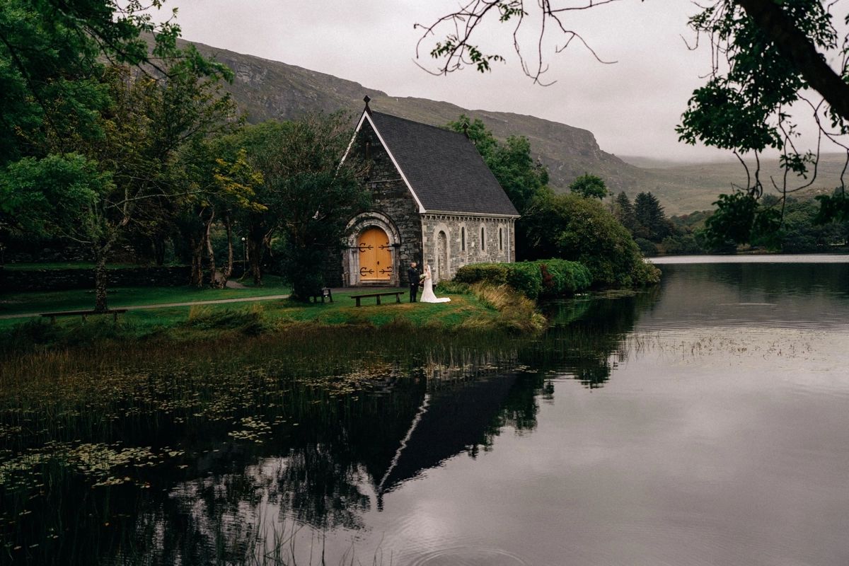 Small chapel along a lake in Ireland