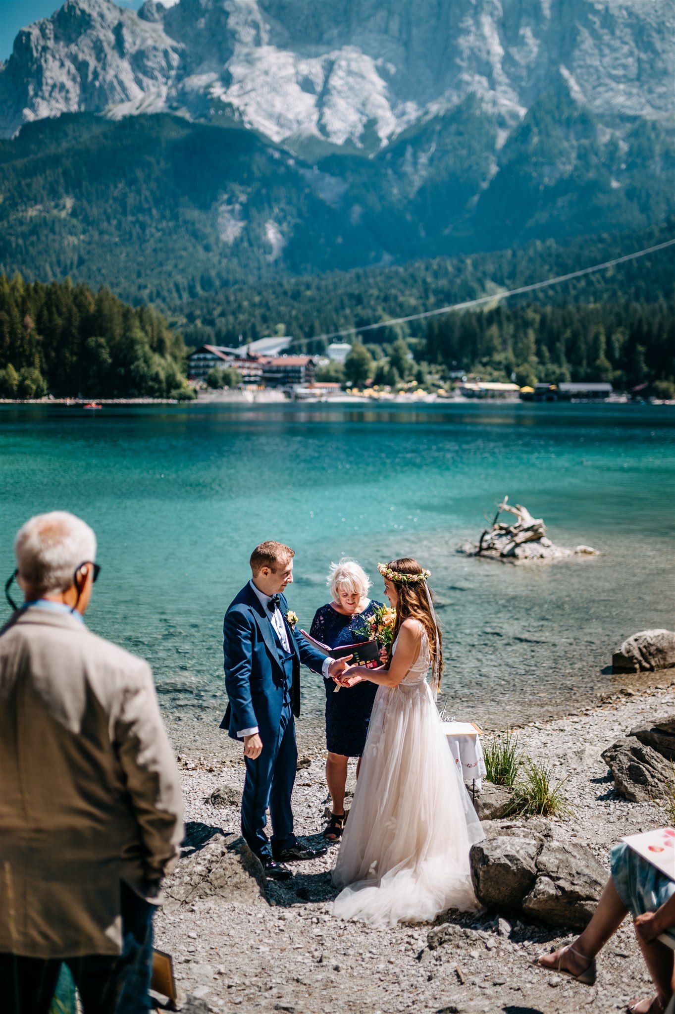 A bride and groom exchanging their vows during their wedding ceremony for an elopement in Germany