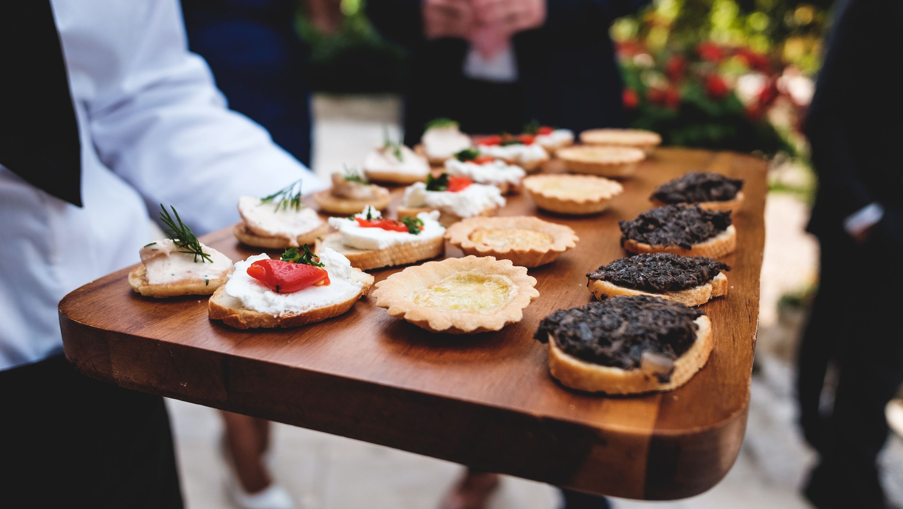 Assorted wedding canapés served during cocktail hour at an intimate wedding in Portugal