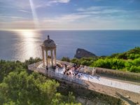 Drone shot of a clifftop venue in Mallorca where an intimate wedding in Spain is taking place
