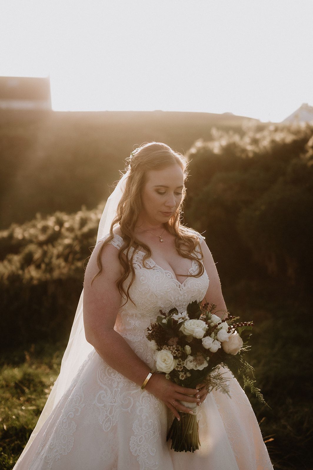 Bride holding a bouquet on her wedding day in Northern Ireland