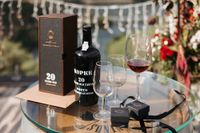 Wine glasses and a bottle of Portuguese wine