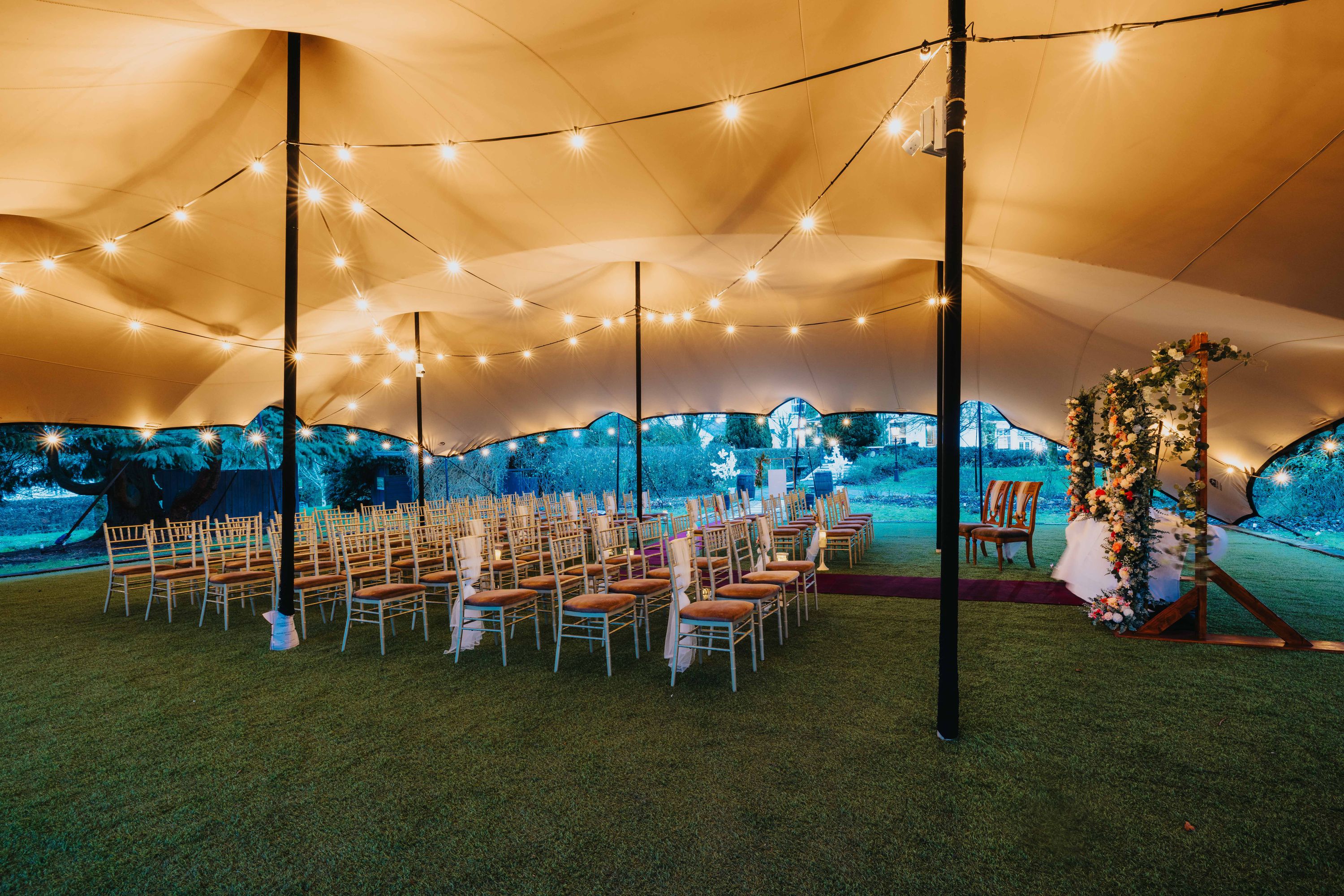 Outdoor ceremony area of a Georgian manor for intimate weddings by the River Shannon in Limerick