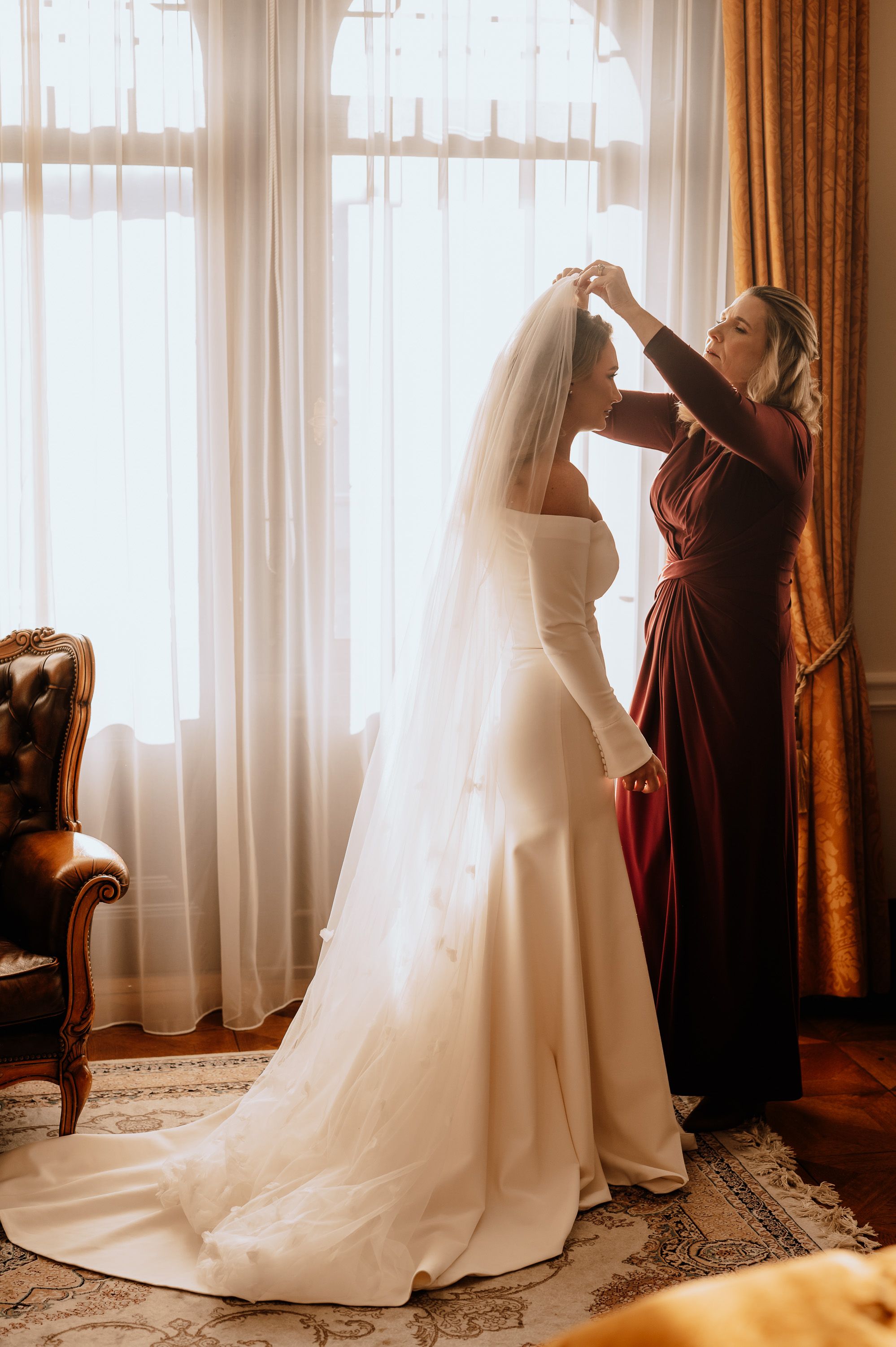 Bride getting ready during the preparation of her small wedding in Germany
