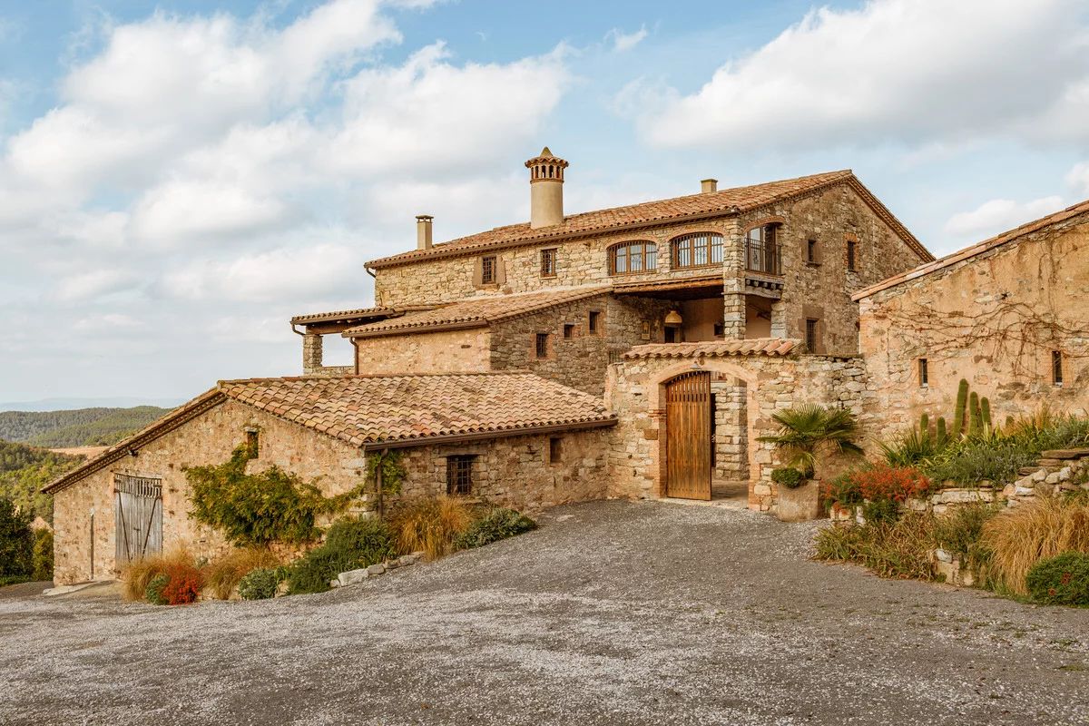 Rustic medieval building with brick walls and pavements in Spain