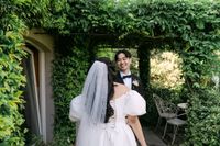 Bride and groom looking at each other during the first look of their elopement in Italy