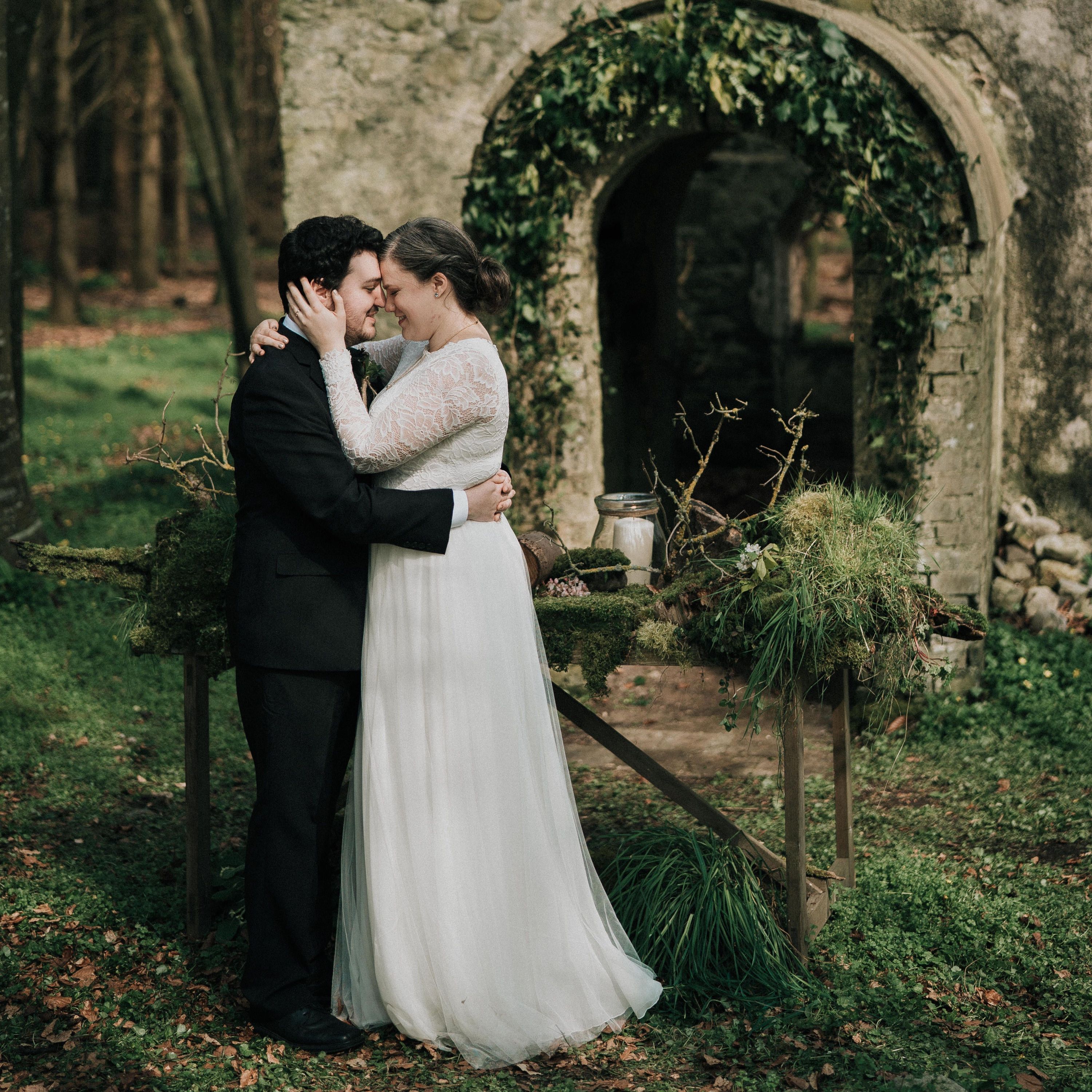 Couple hugging after vow renewal ceremony in Ireland