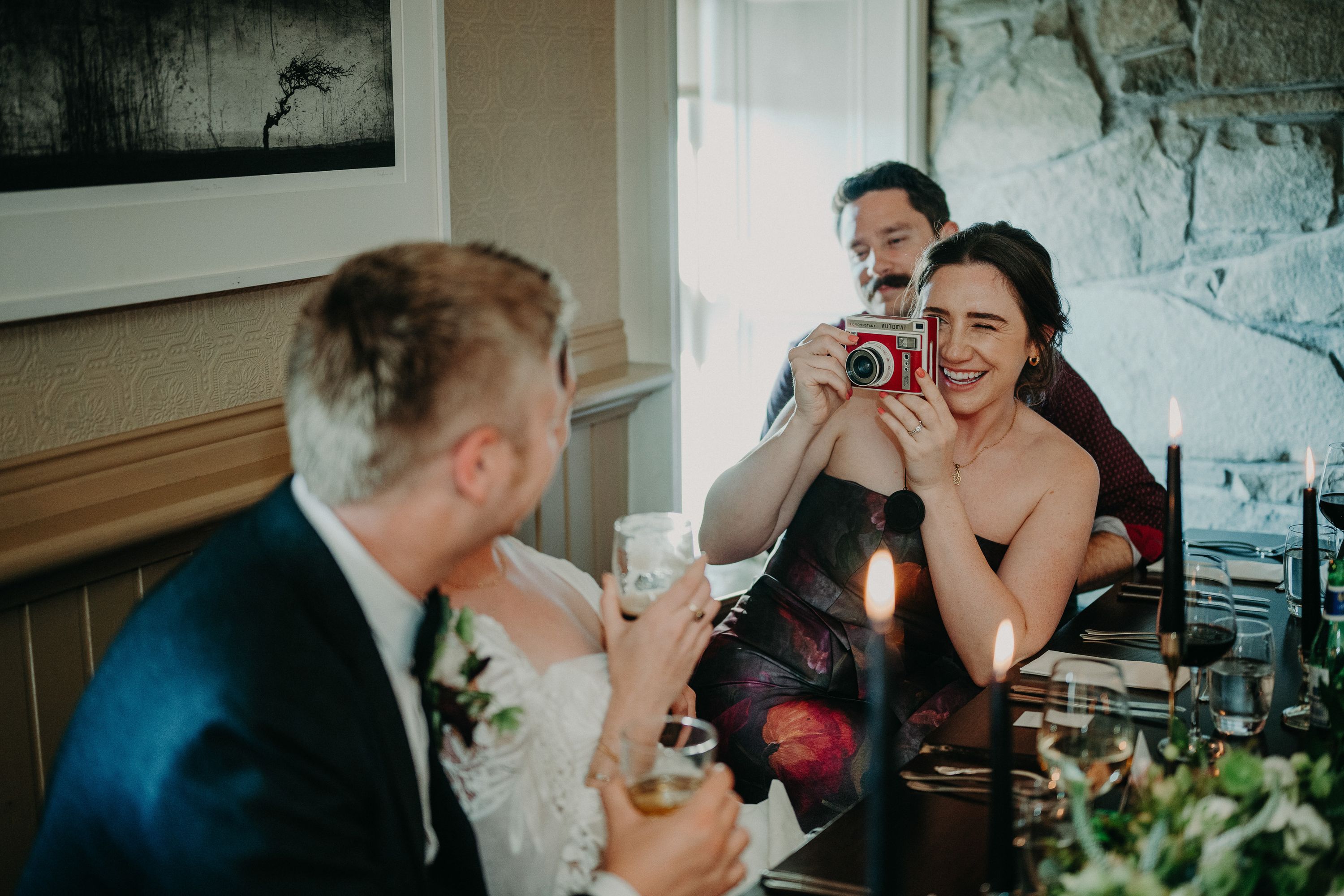 Friends of the couple having fun during a reception party after their intimate wedding in Ireland
