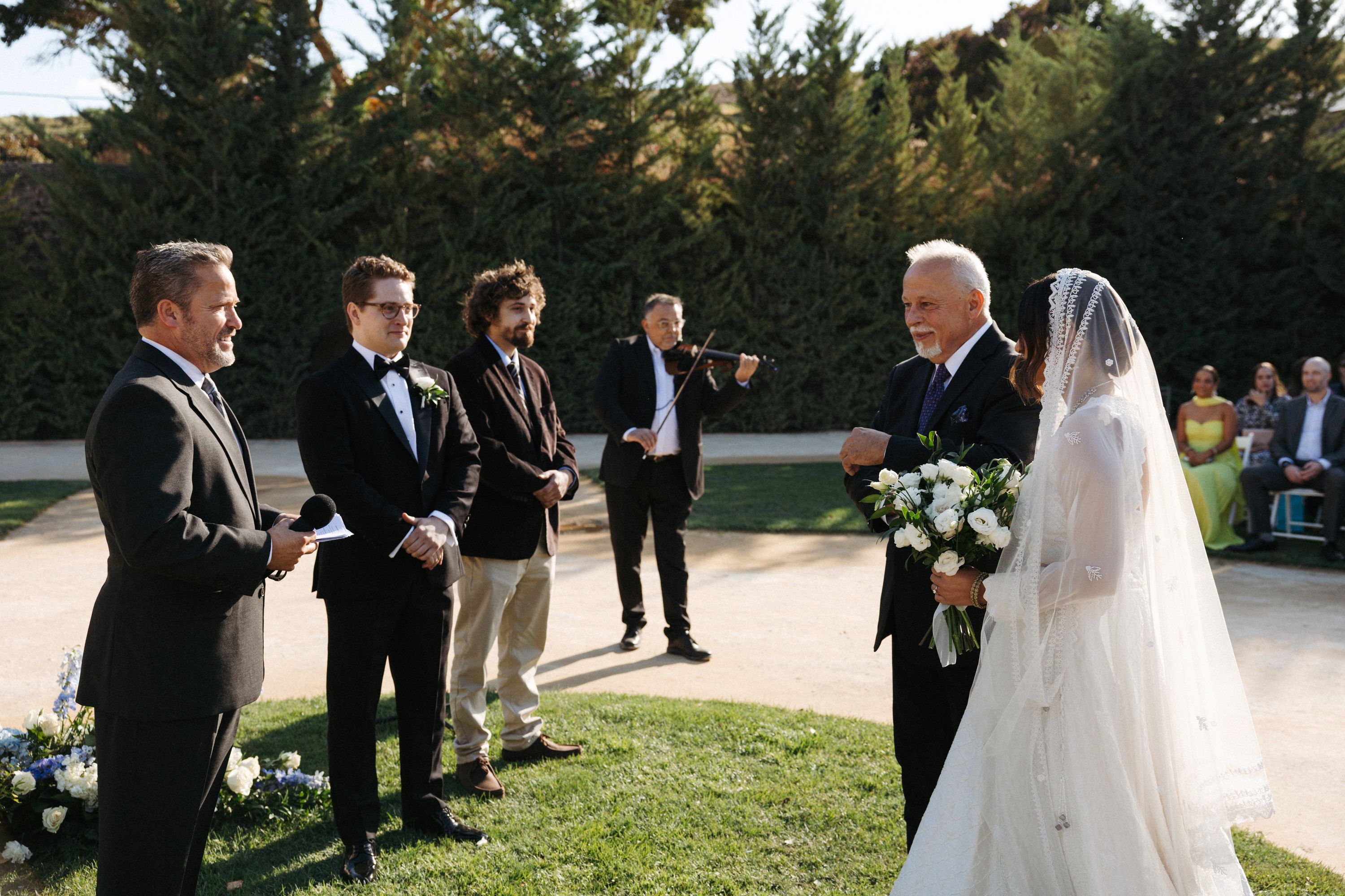 Bride meeting her groom during an emotional ceremony at a small wedding in Portugal