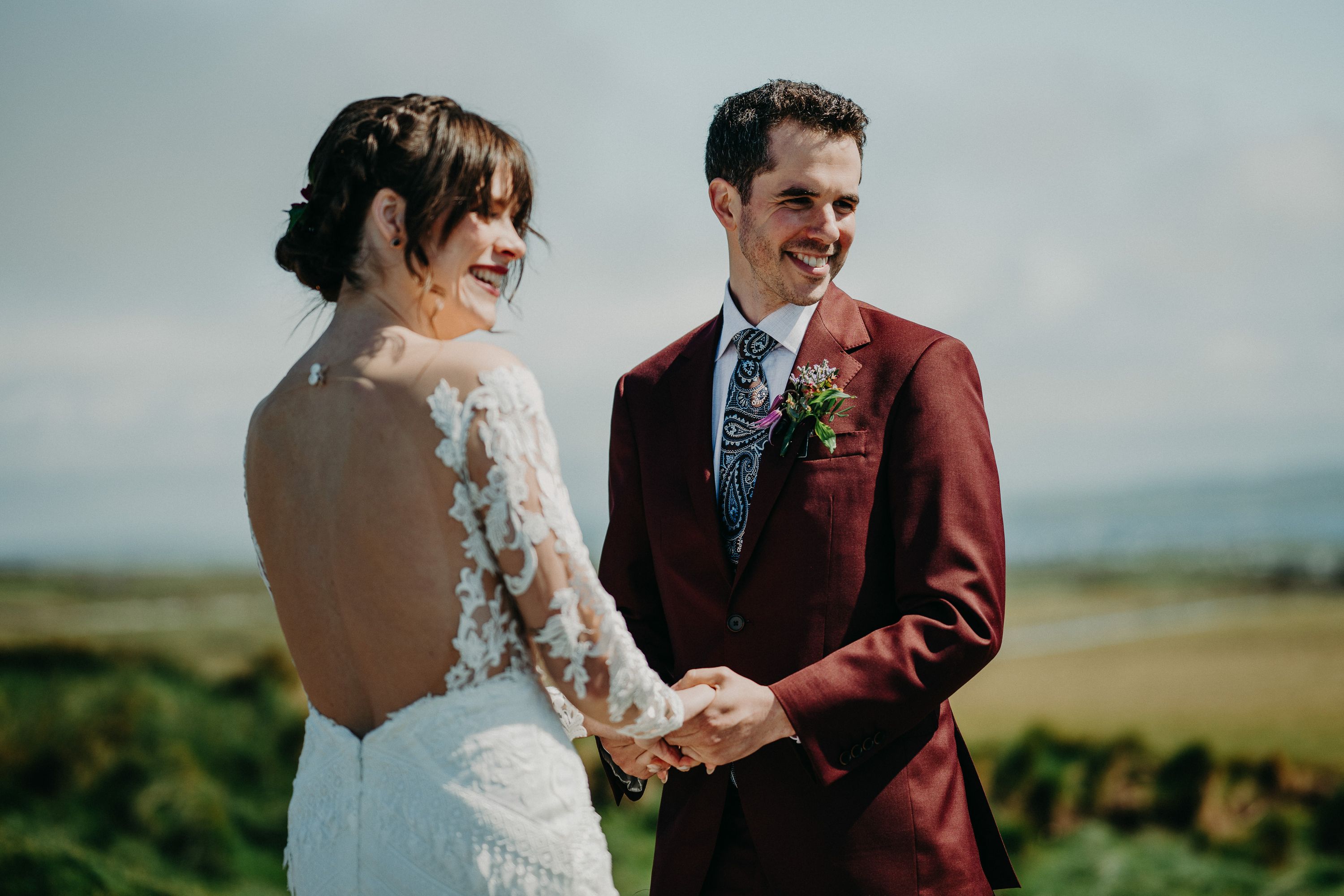 A bride and groom looking radiant during their small wedding in Ireland