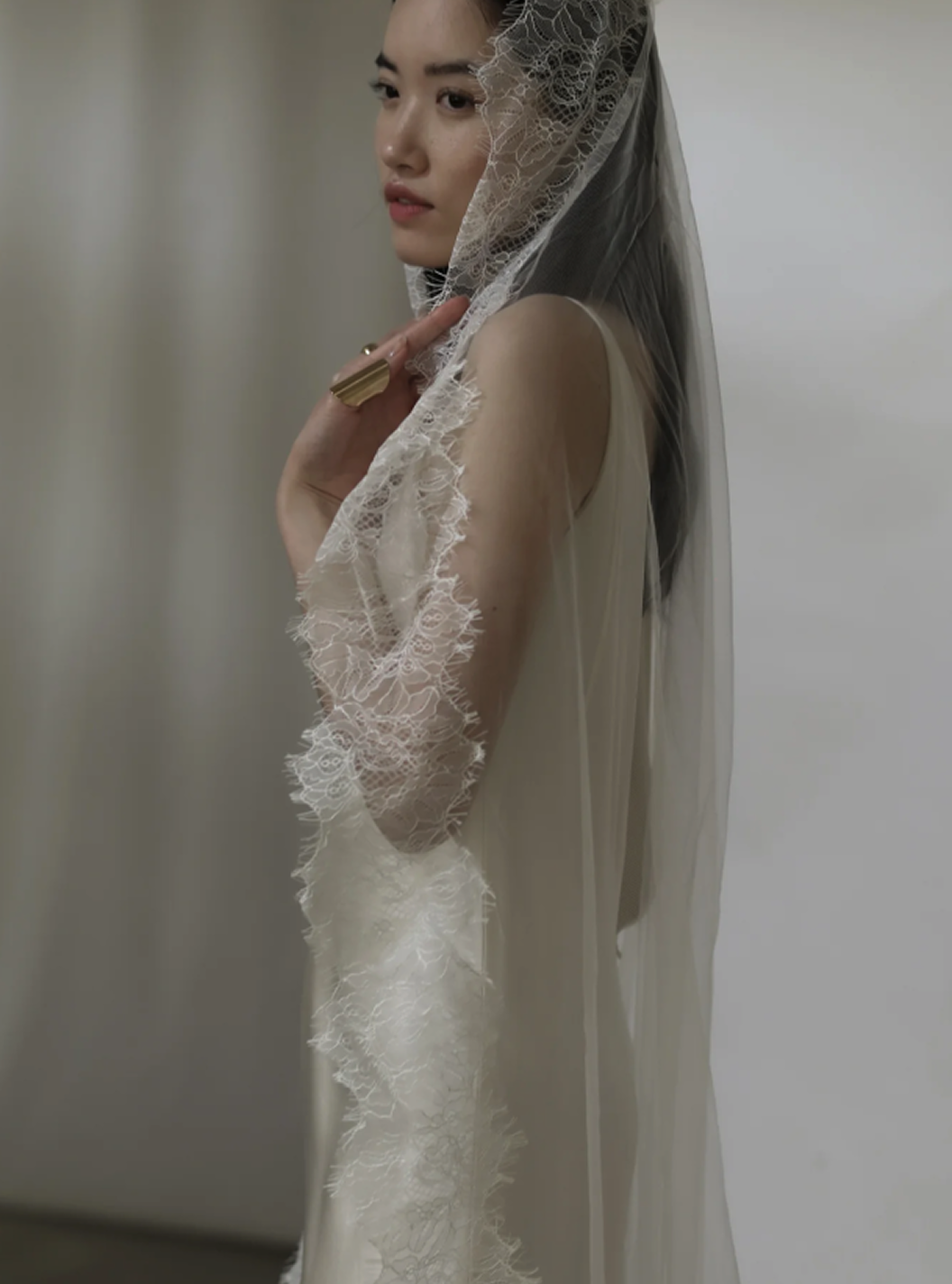 Detail image of fine mantilla lace
