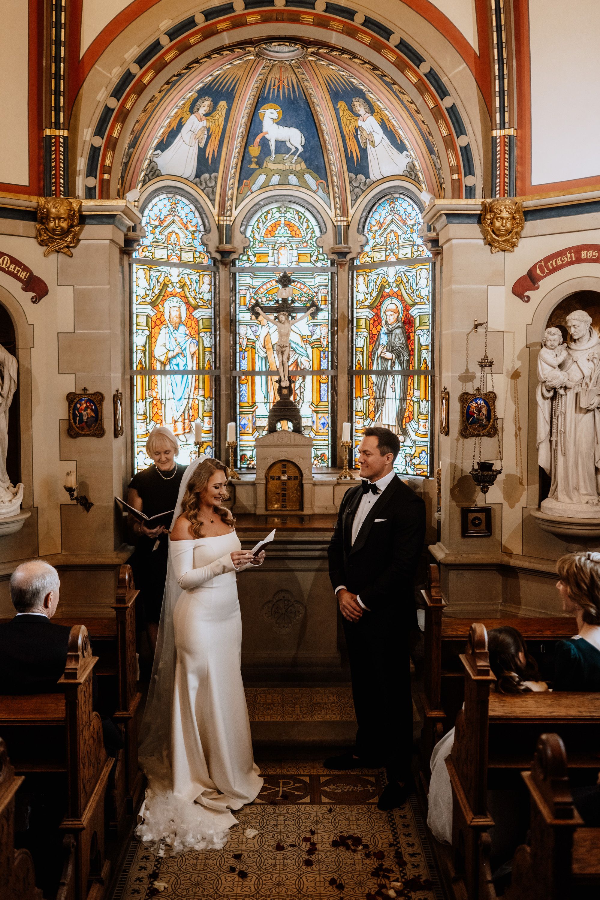 An indoor ceremony inside a chapel for an intimate wedding in Germany