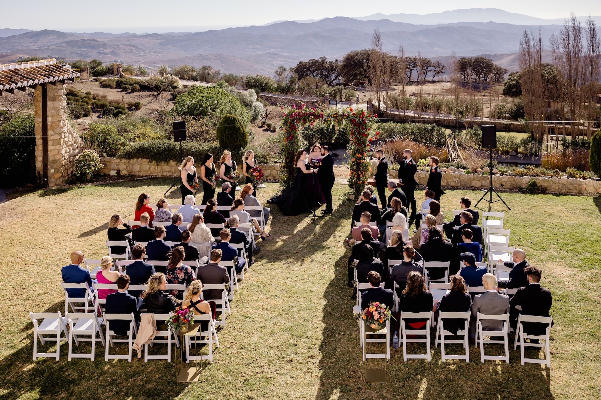 Outdoor ceremony in Antequera overlooking the countryside during a small wedding in Spain