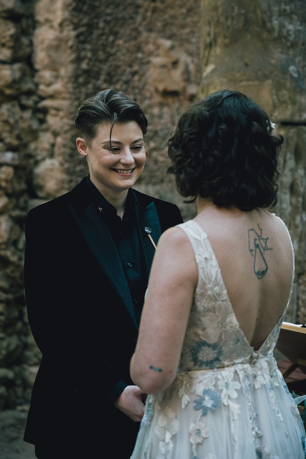 A bride and groom saying their vows for an intimate wedding