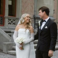 Bride and groom laughing at their destination wedding in Austria