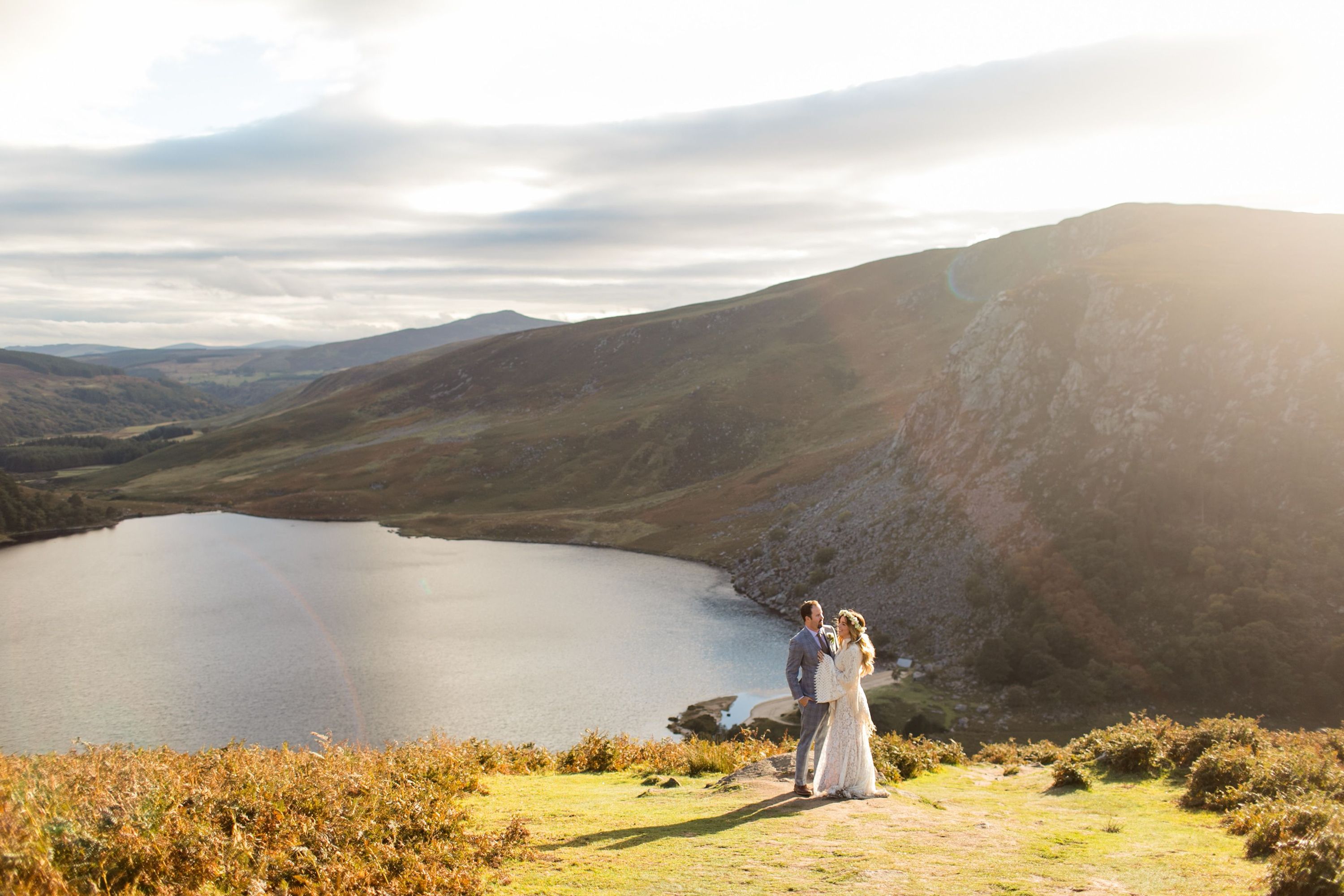 The scenic Glendalough valleys surrounded by lakes, mountains, and lush greenery