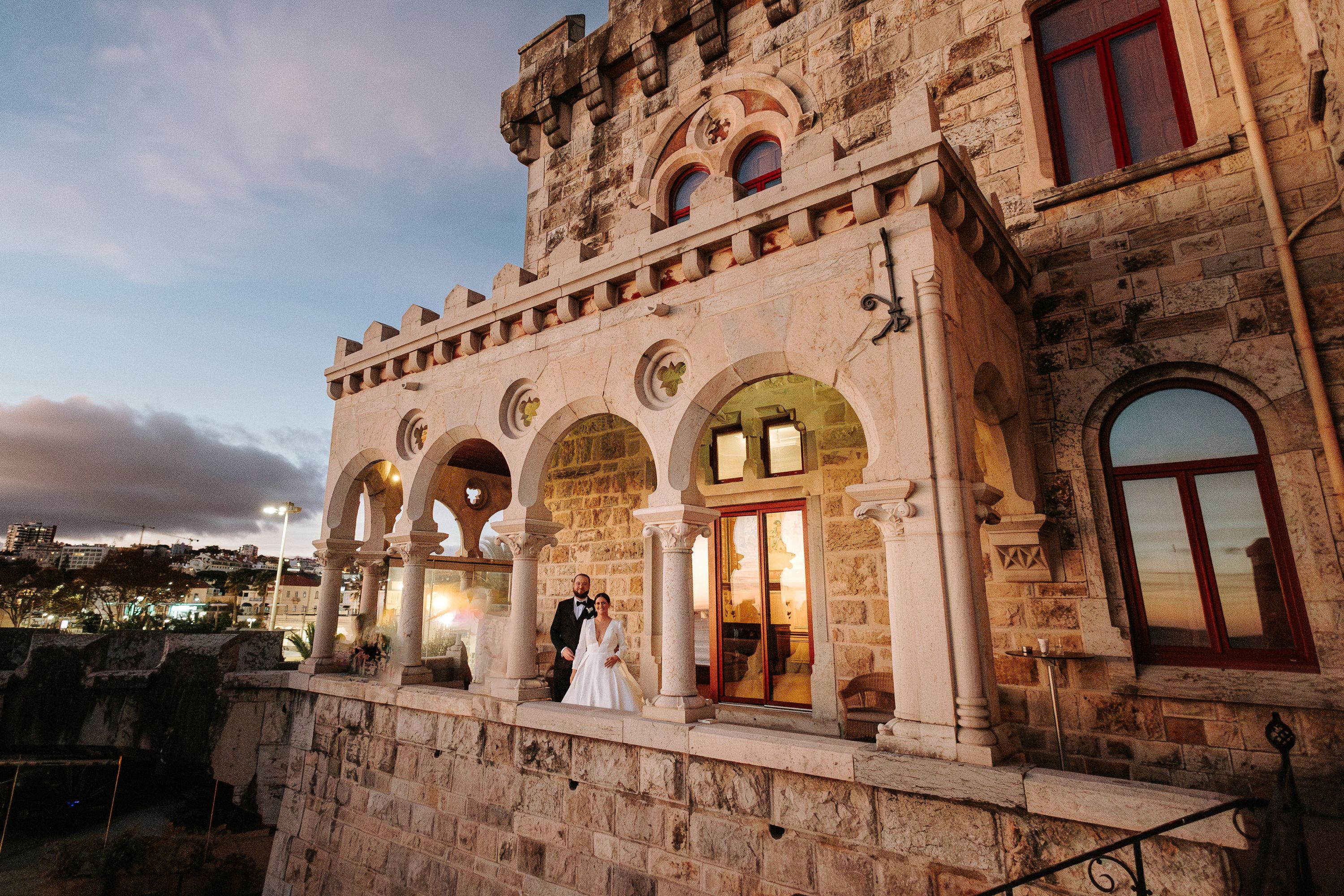 A historic fortress palace for intimate weddings in portugal during sunset