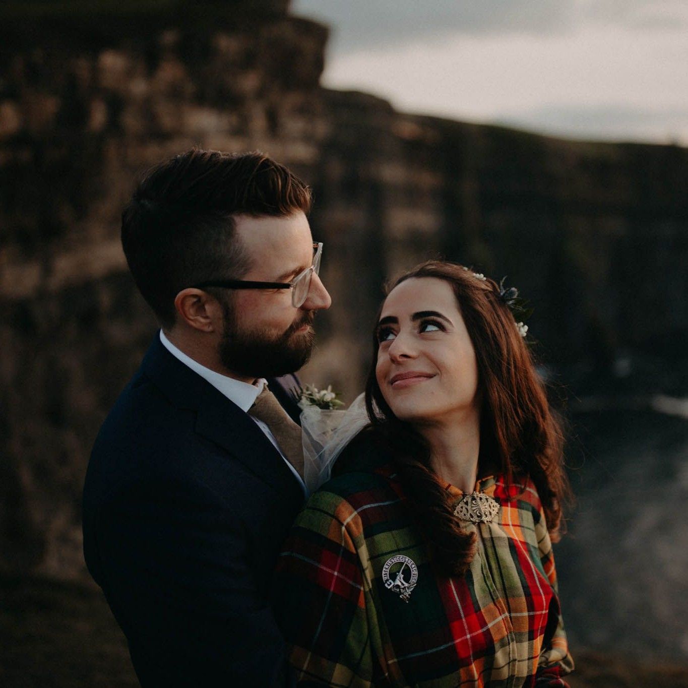 Bride and groom who had a small wedding in Ireland at the Cliffs of Moher