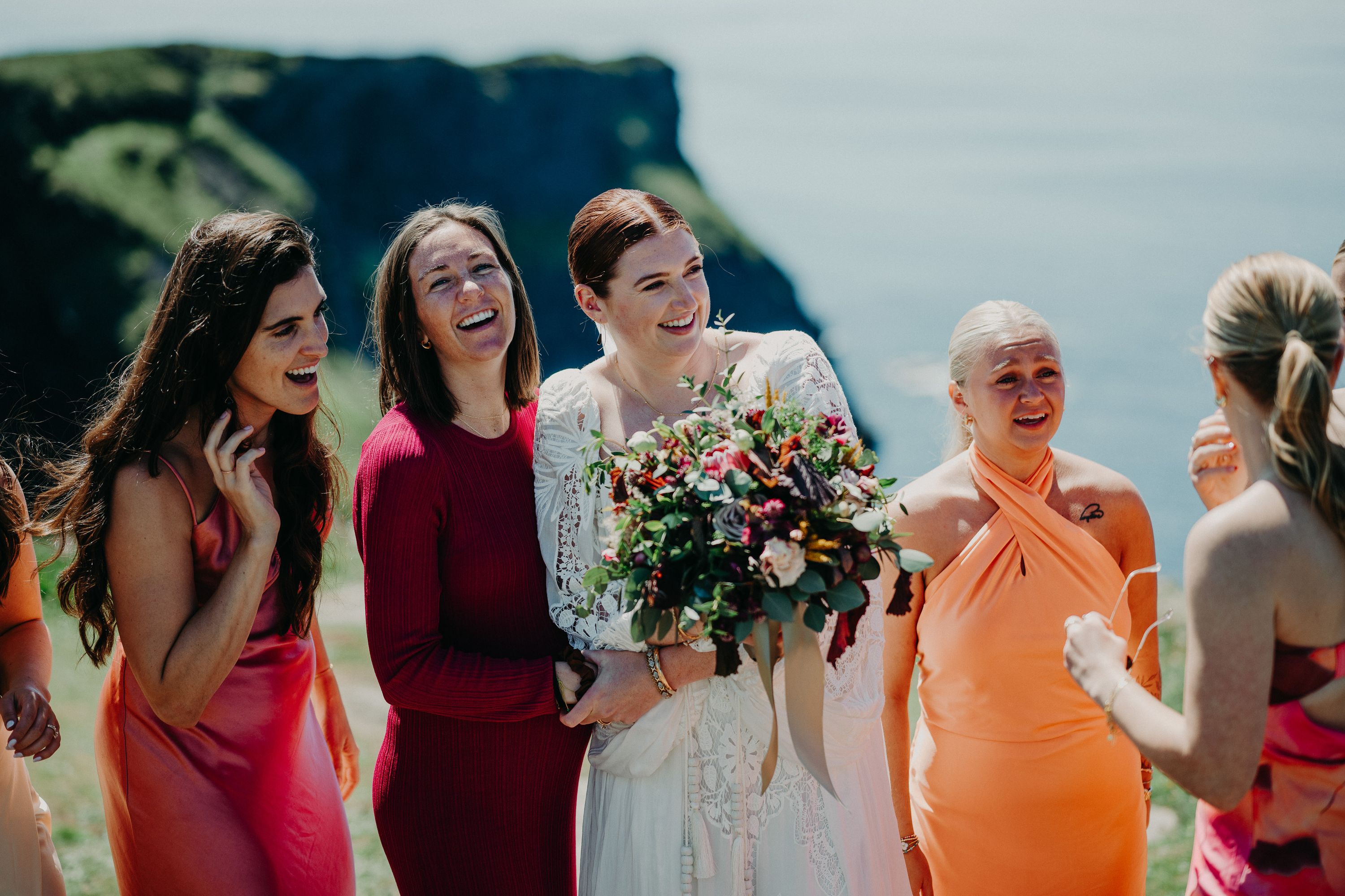 A bride and her entourage having a good time together before an intimate wedding in Ireland