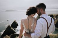Bride and groom on their wedding day in Dingle, Ireland