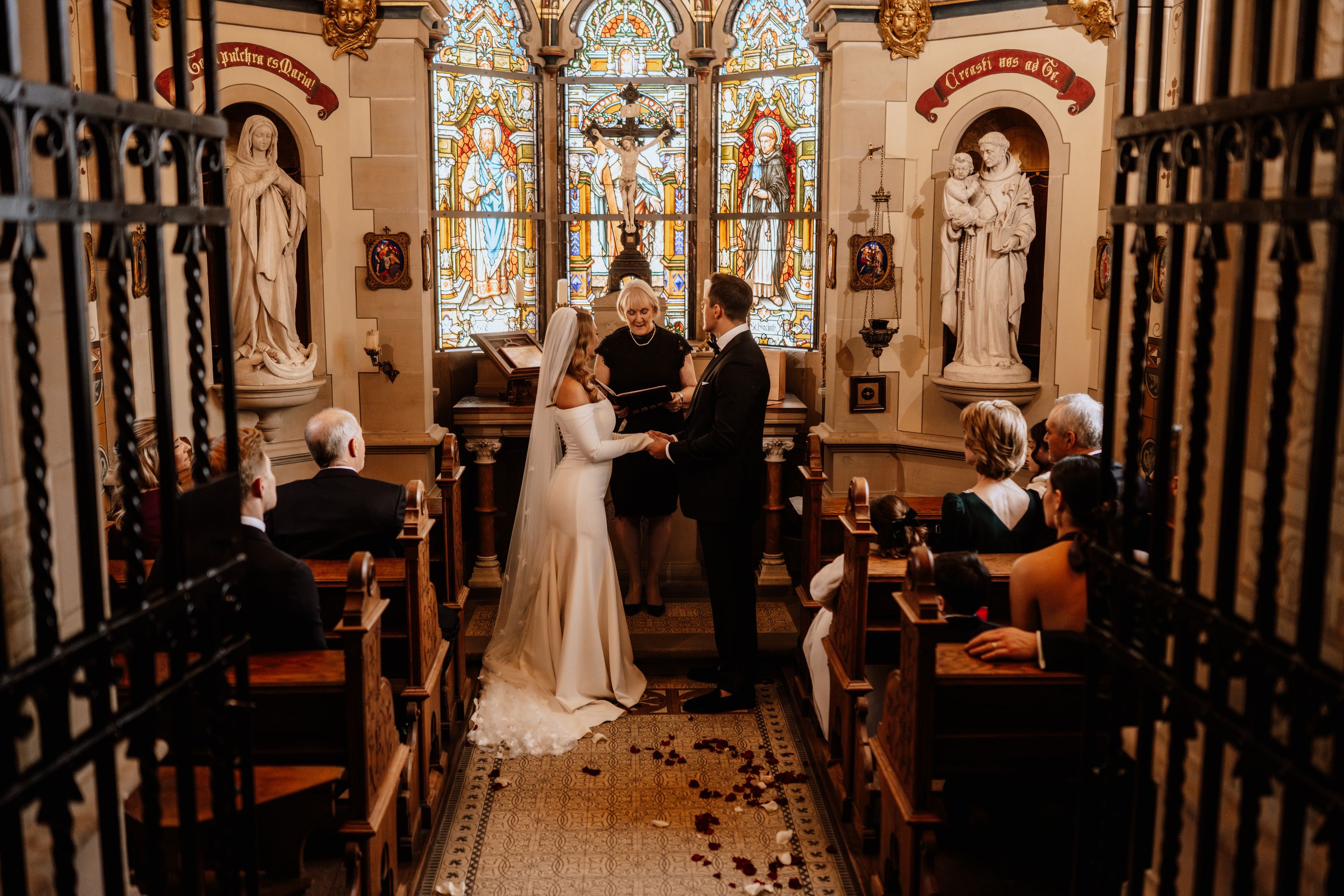 An indoor ceremony inside a chapel for an intimate wedding in Germany
