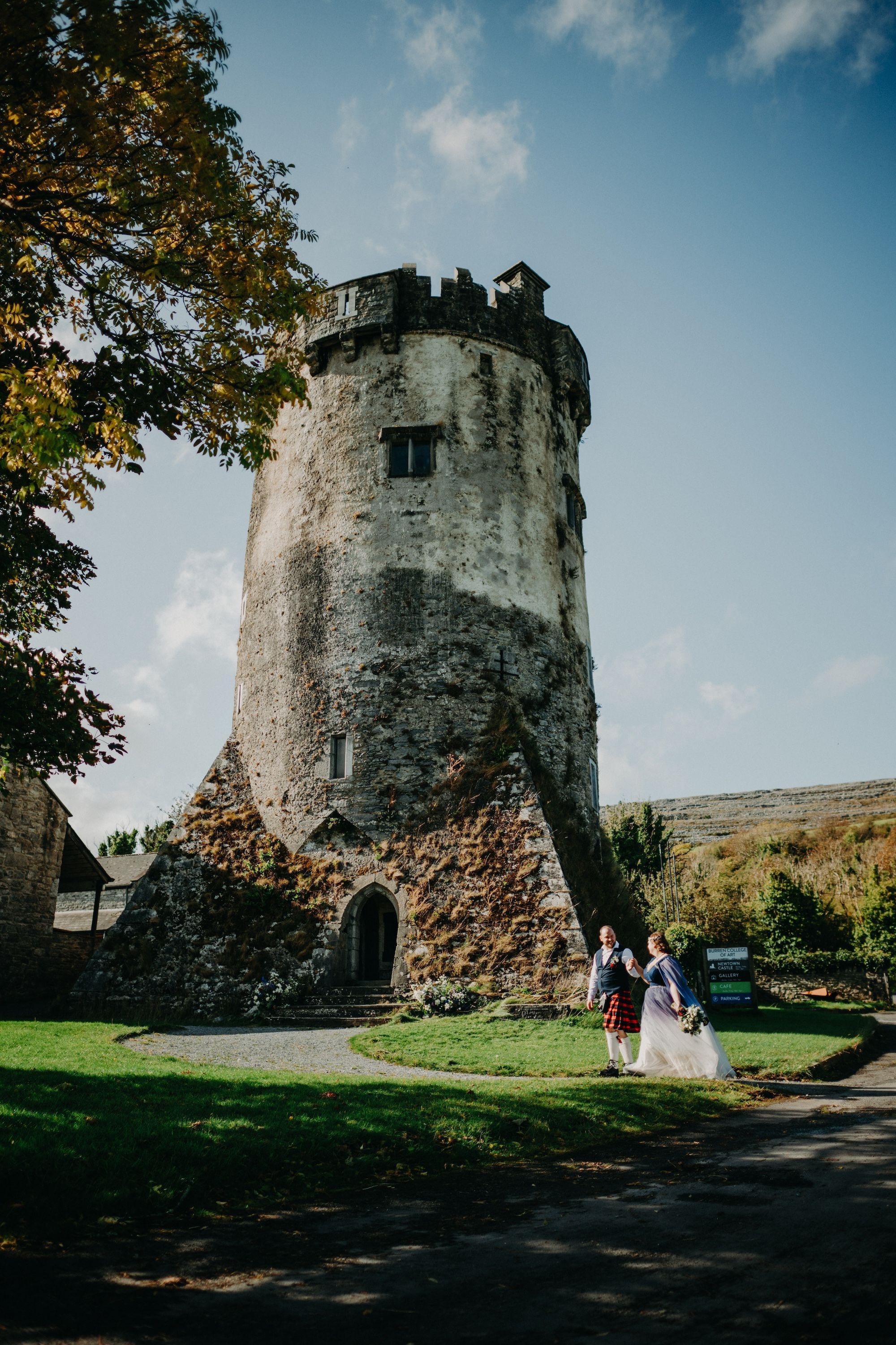 A medieval, cylincrical tower in Clare that served as the venue for our couple's elopement in Ireland
