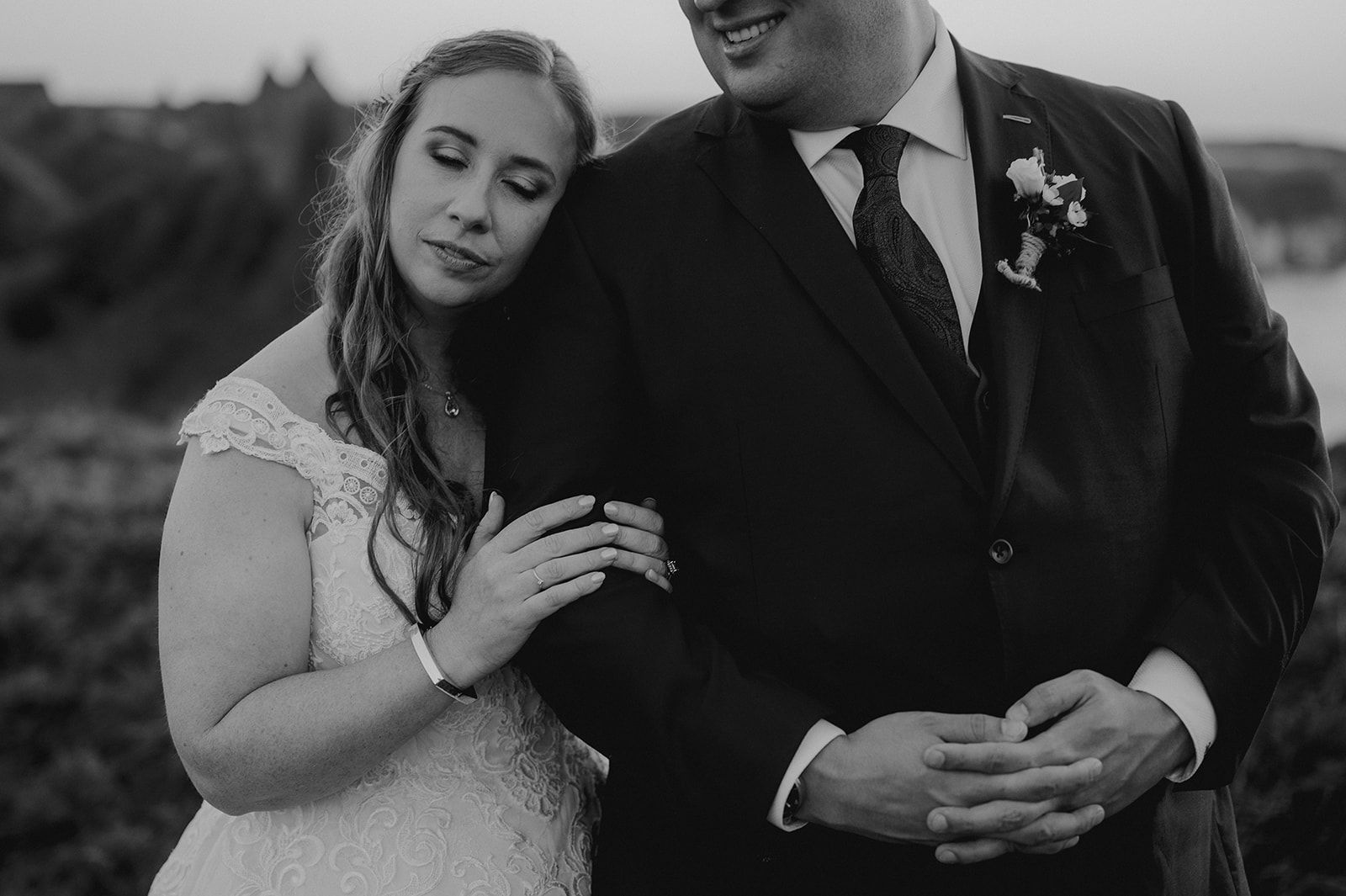 Bride and groom having a quiet moment during the photoshoot of their vow renewal in Ireland
