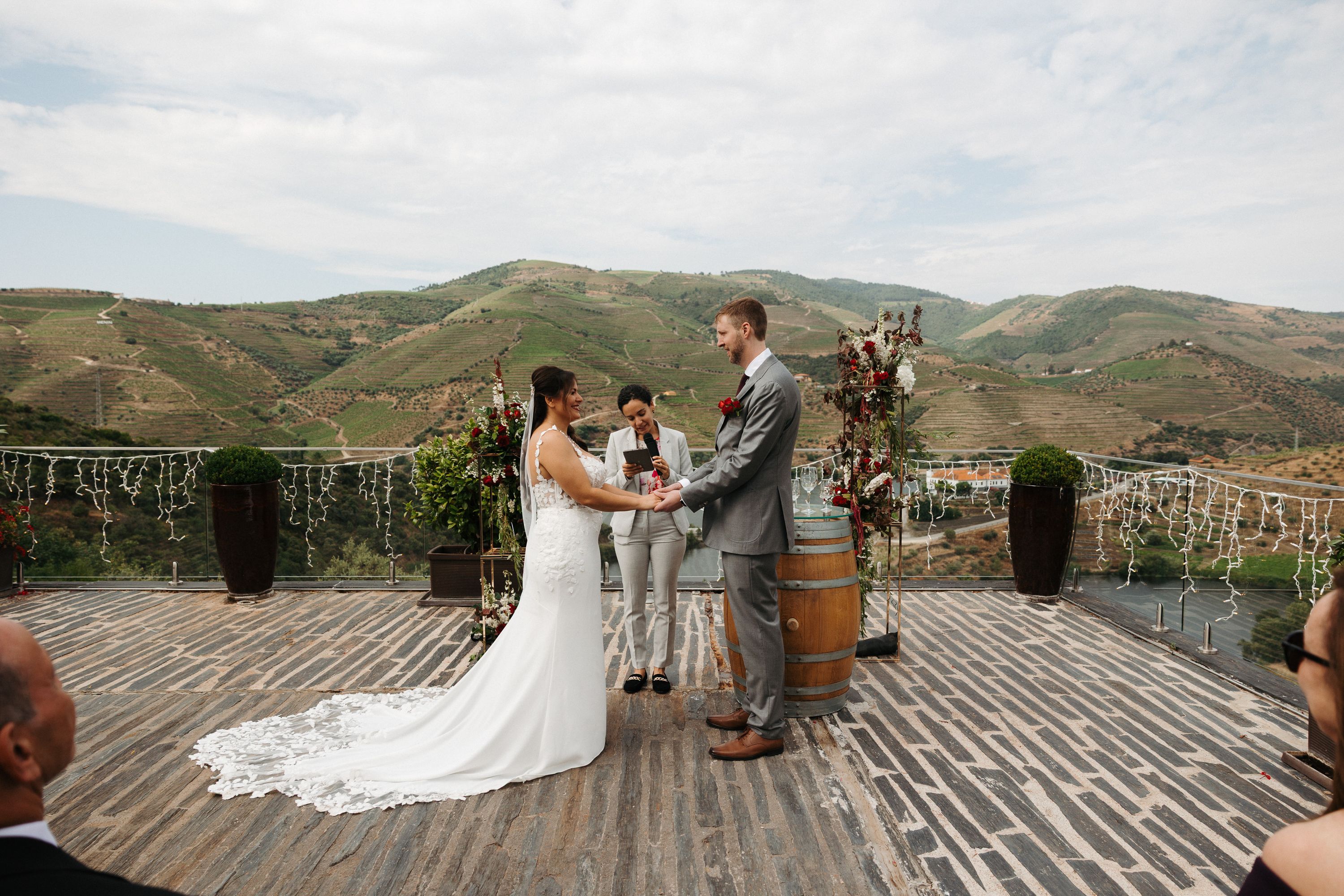Couple exchanging vows with panoramic valley views at a small wedding in Portugal destination venue